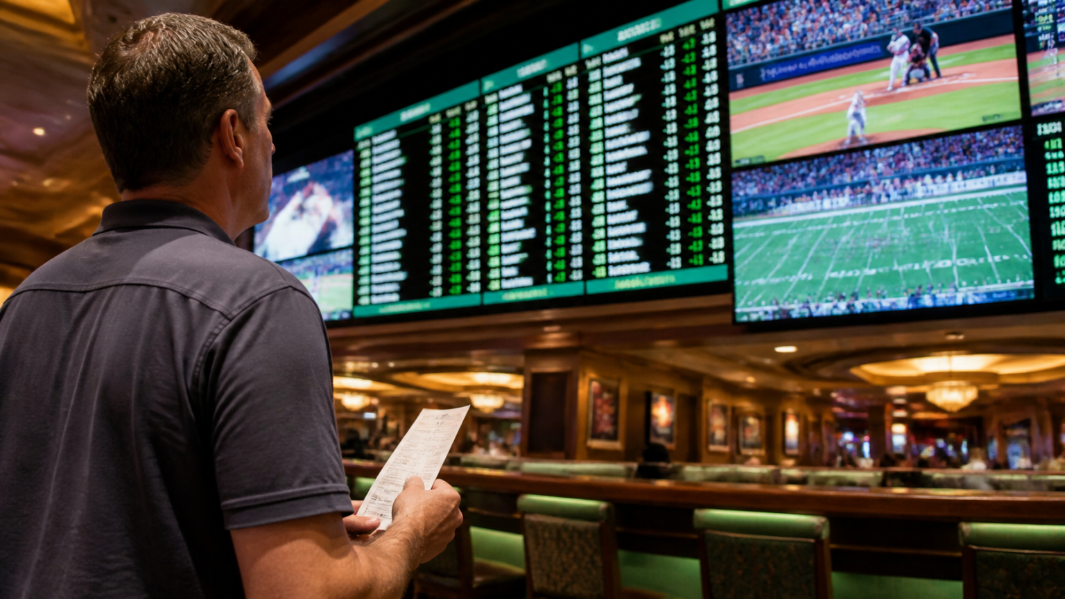 Casino-related sports betting board with odds and betting slip