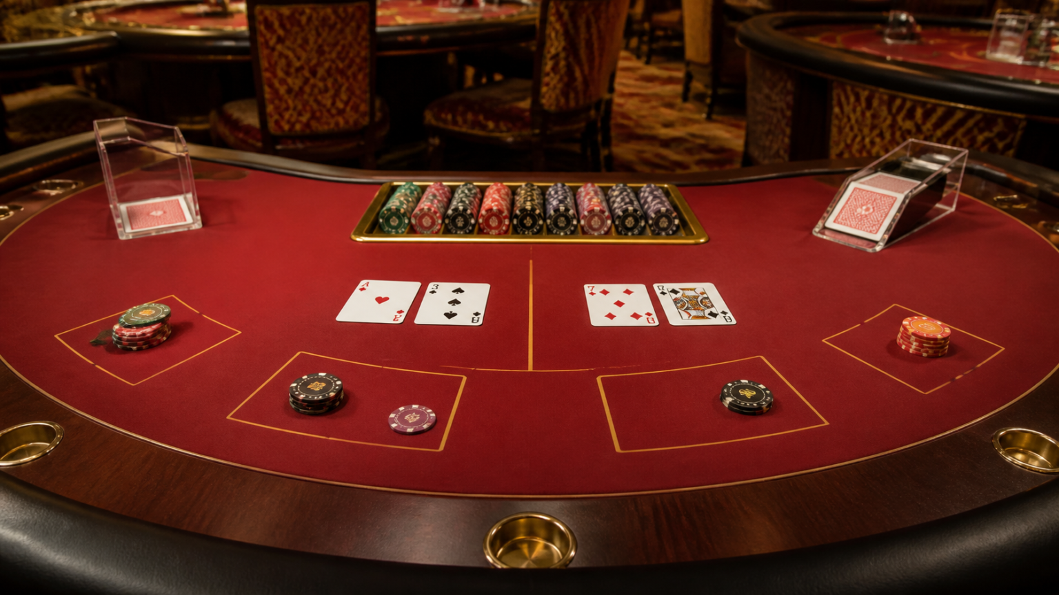 Các cửa cược và cách đọc kết quả: đánh baccarat trực tuyến Bàn baccarat với bài và phỉnh trong bối cảnh sòng bài