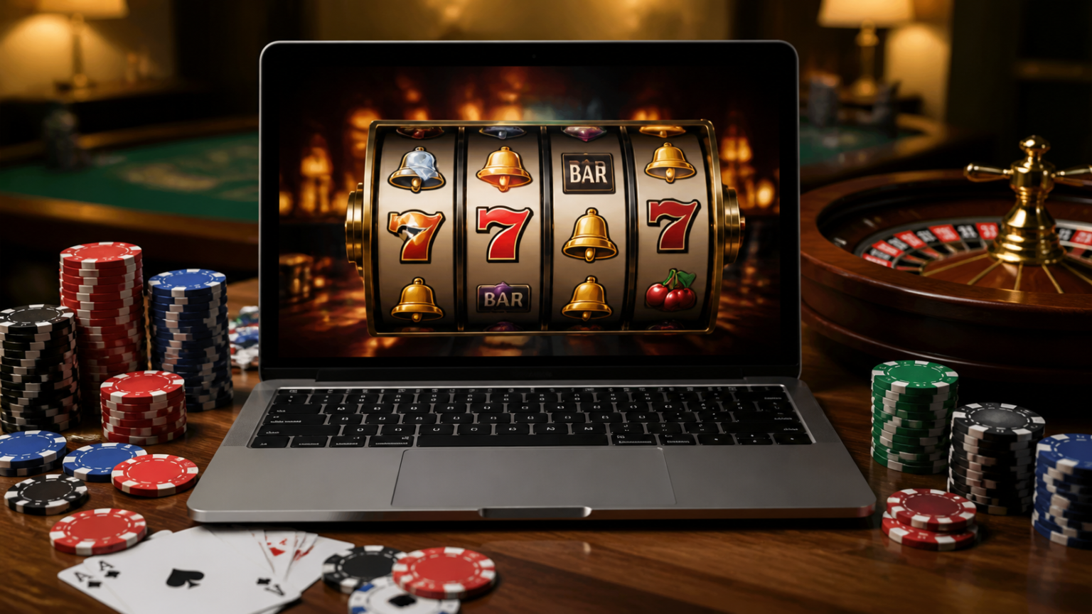 Schermo di un casinò online con slot e fiches
