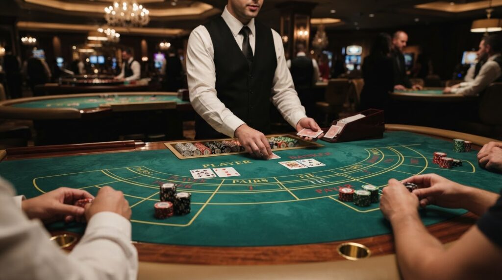 Kinh Nghiệm Chơi Baccarat Online Uy Tín Dành Cho Người Mới Bàn chơi baccarat trực tuyến chuyên nghiệp với các lá bài và chip cược