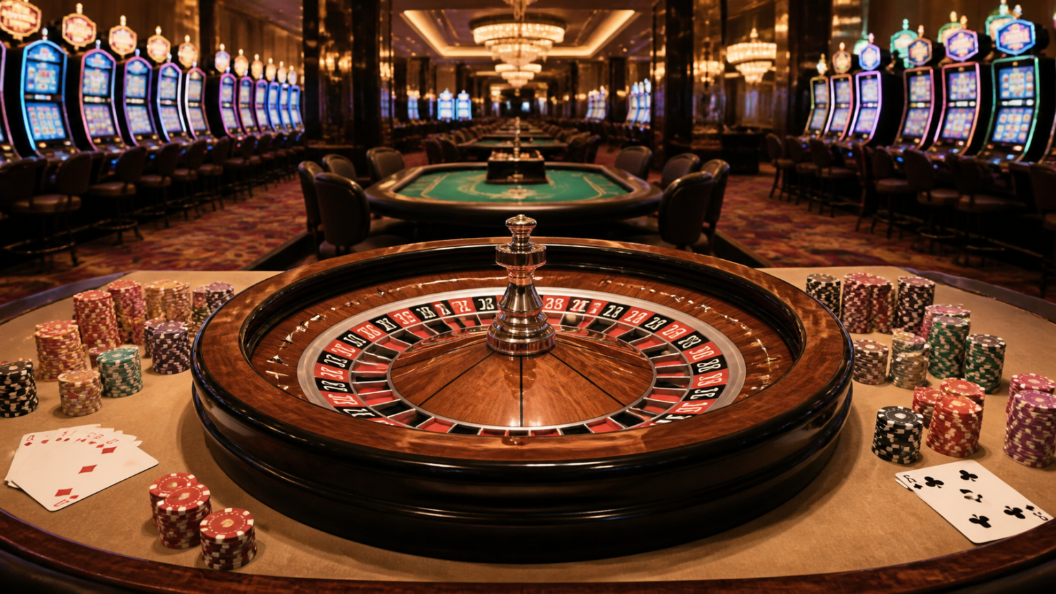 เว็บพนันออนไลน์ที่ดีที่สุด เลือกอย่างไรให้เหมาะกับสไตล์การเล่นของคุณ Casino table and slot machines representing a Singapore online casino