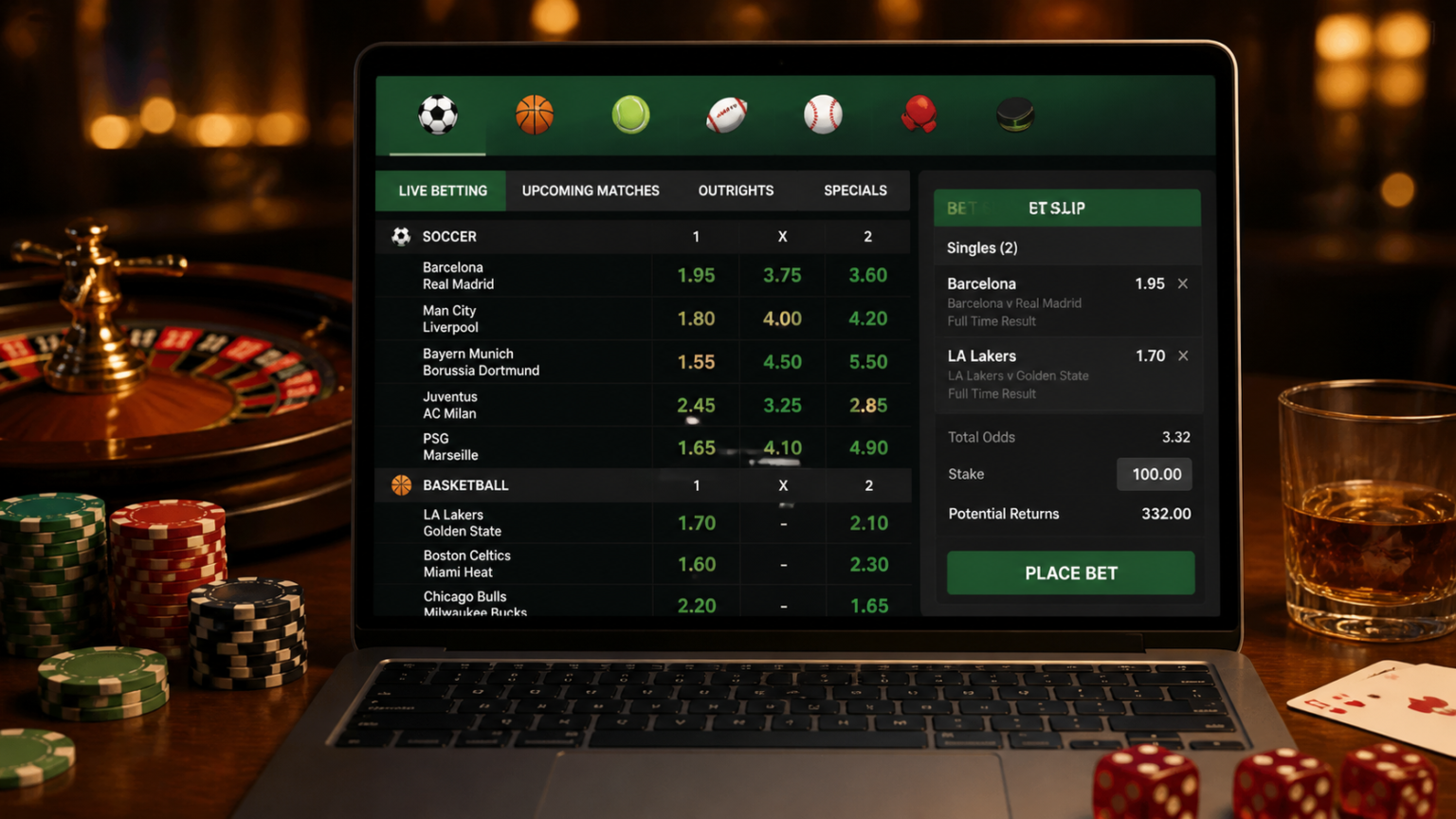 Interfaccia di scommesse online con quote e schedina