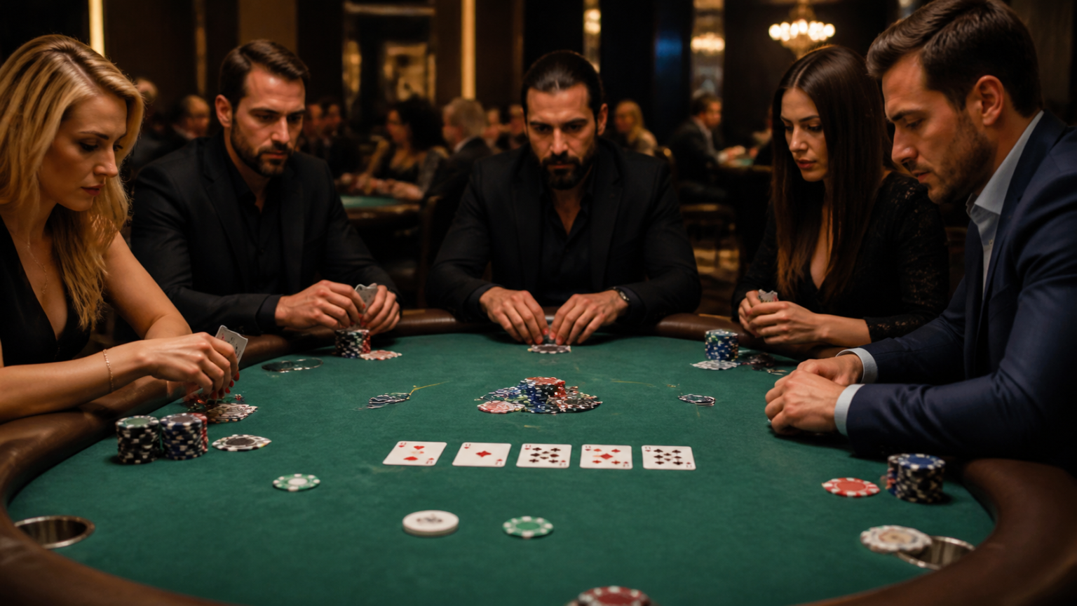 Poker Online Soldi Veri: Strategie e Consigli per Migliorare il Proprio Gioco Players at a casino poker table with cards and chips